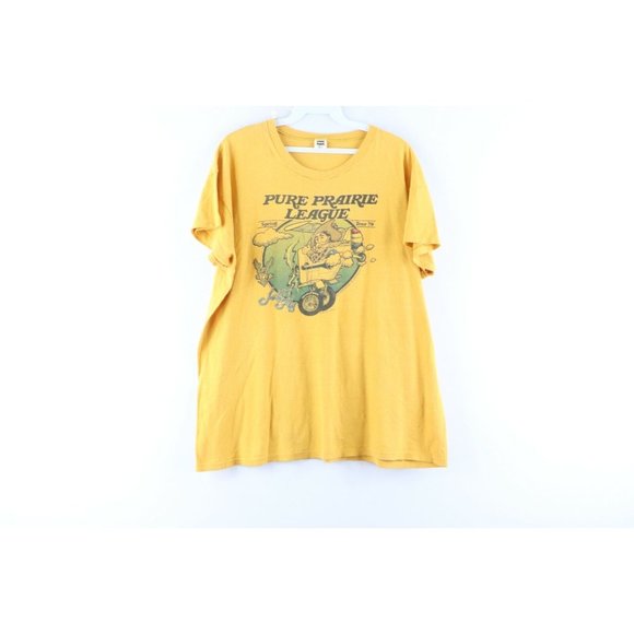 Vintage 70s Mens XL Pure Prairie League Just Fly 1978 Band Tour Shirt Gold USA